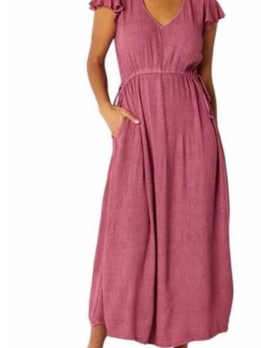 Frye & Co size M Flutter Sleeve V-Neck Maxi Dress in Dusty Mauve